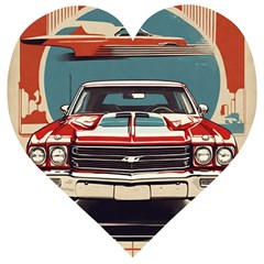 Car Vehicle Vintage Automobile Wooden Puzzle Heart by Ravend