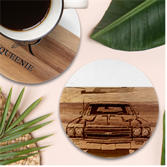 Car Vehicle Vintage Automobile Marble Wood Coaster (round) by Ravend