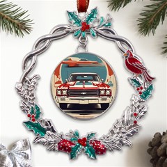 Car Vehicle Vintage Automobile Metal X mas Wreath Holly Leaf Ornament by Ravend