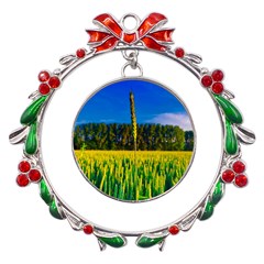 Different Grain Growth Field Metal X mas Wreath Ribbon Ornament