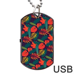 Leaves Pattern Seamless Dog Tag Usb Flash (two Sides) by Ravend