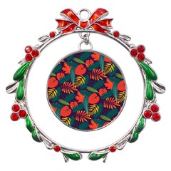 Leaves Pattern Seamless Metal X mas Wreath Ribbon Ornament