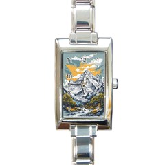 Nature Mountains Landscape Forest Rectangle Italian Charm Watch by Ravend