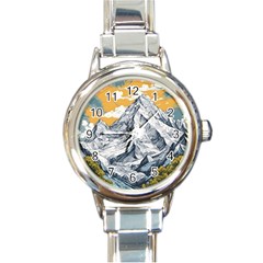 Nature Mountains Landscape Forest Round Italian Charm Watch by Ravend