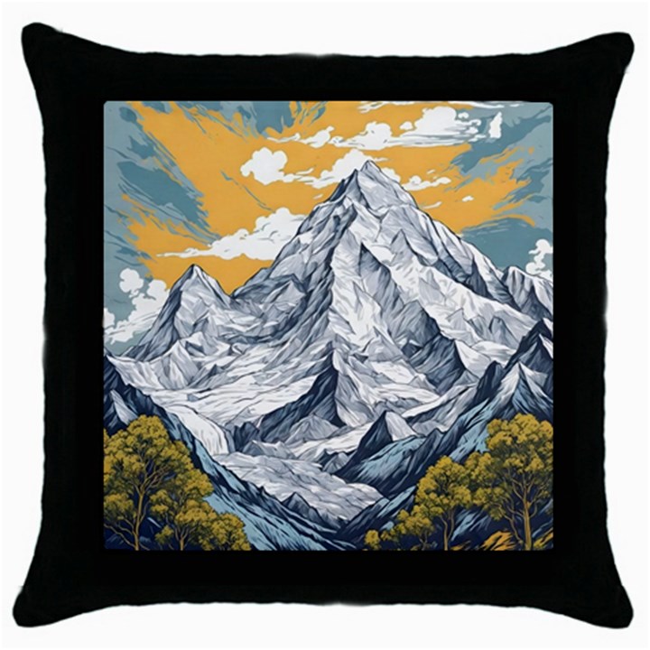 Nature Mountains Landscape Forest Throw Pillow Case (Black)