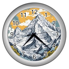 Nature Mountains Landscape Forest Wall Clock (silver) by Ravend