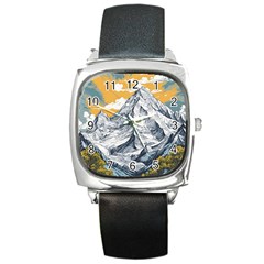 Nature Mountains Landscape Forest Square Metal Watch by Ravend