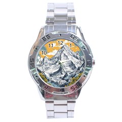 Nature Mountains Landscape Forest Stainless Steel Analogue Watch by Ravend