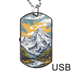 Nature Mountains Landscape Forest Dog Tag Usb Flash (one Side) by Ravend