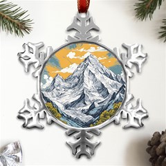 Nature Mountains Landscape Forest Metal Small Snowflake Ornament