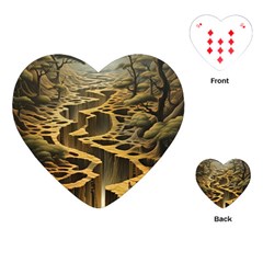 Landscape Mountains Forest Trees Nature Playing Cards Single Design (heart) by Ravend