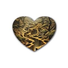 Landscape Mountains Forest Trees Nature Rubber Heart Coaster (4 Pack) by Ravend