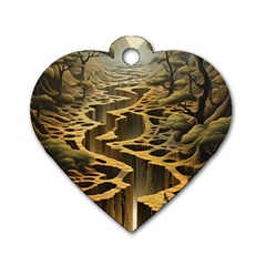 Landscape Mountains Forest Trees Nature Dog Tag Heart (two Sides) by Ravend