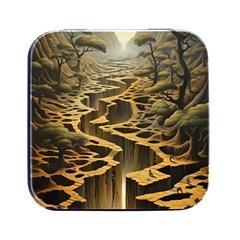 Landscape Mountains Forest Trees Nature Square Metal Box (black)