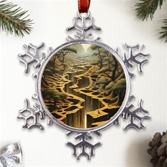 Landscape Mountains Forest Trees Nature Metal Large Snowflake Ornament