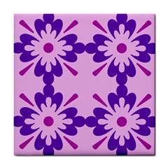 Pink And Purple Flowers Pattern Tile Coaster by shoopshirt