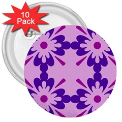 Pink And Purple Flowers Pattern 3  Buttons (10 Pack) 