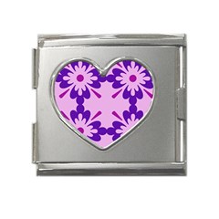 Pink And Purple Flowers Pattern Mega Link Heart Italian Charm (18mm) by shoopshirt