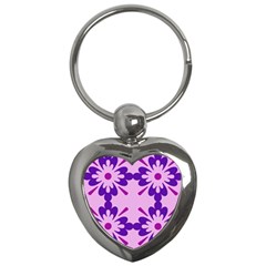 Pink And Purple Flowers Pattern Key Chain (heart) by shoopshirt