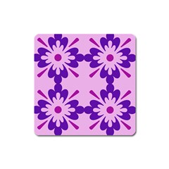 Pink And Purple Flowers Pattern Square Magnet by shoopshirt