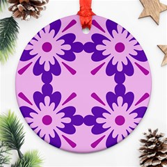 Pink And Purple Flowers Pattern Round Ornament (two Sides) by shoopshirt