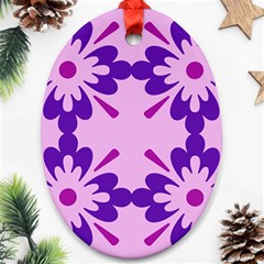 Pink And Purple Flowers Pattern Oval Ornament (two Sides)