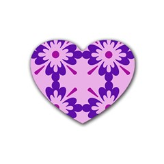 Pink And Purple Flowers Pattern Rubber Heart Coaster (4 Pack)