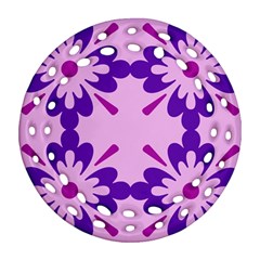 Pink And Purple Flowers Pattern Round Filigree Ornament (two Sides)