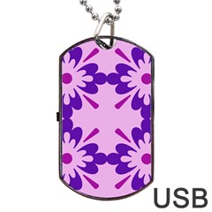 Pink And Purple Flowers Pattern Dog Tag Usb Flash (two Sides) by shoopshirt