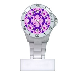 Pink And Purple Flowers Pattern Plastic Nurses Watch