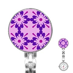 Pink And Purple Flowers Pattern Stainless Steel Nurses Watch by shoopshirt