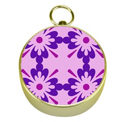 Pink And Purple Flowers Pattern Gold Compasses by shoopshirt