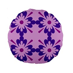 Pink And Purple Flowers Pattern Standard 15  Premium Flano Round Cushions by shoopshirt