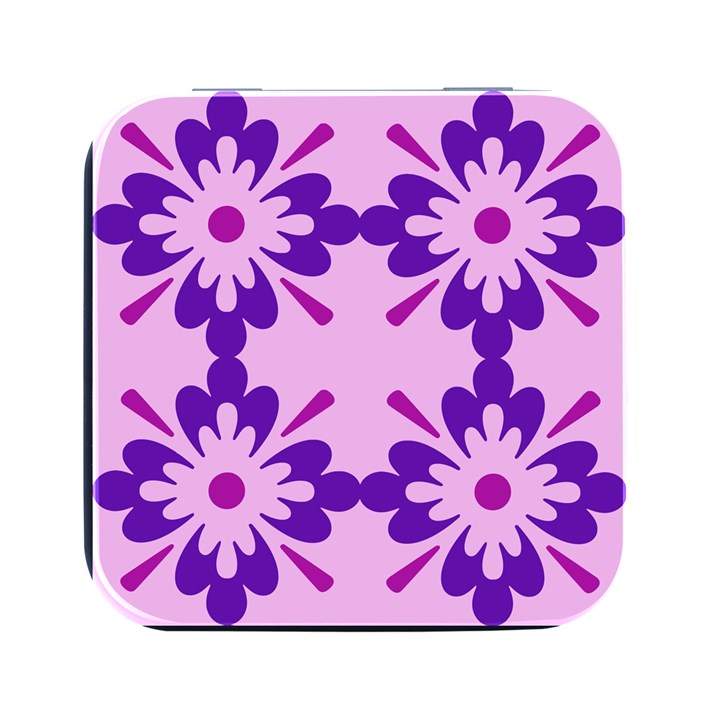 Pink And Purple Flowers Pattern Square Metal Box (Black)