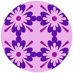 Pink And Purple Flowers Pattern Wooden Puzzle Round by shoopshirt