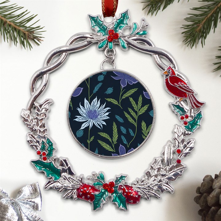 Abstract Floral- Ultra-stead Pantone Fabric Metal X mas Wreath Holly leaf Ornament