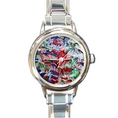 Abstract Waves Round Italian Charm Watch by kaleidomarblingart