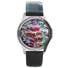 Abstract Waves Round Metal Watch by kaleidomarblingart