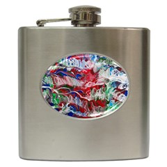 Abstract Waves Hip Flask (6 Oz) by kaleidomarblingart