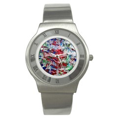 Abstract Waves Stainless Steel Watch by kaleidomarblingart