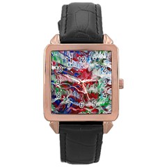 Abstract Waves Rose Gold Leather Watch  by kaleidomarblingart