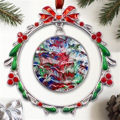 Abstract Waves Metal X mas Wreath Ribbon Ornament by kaleidomarblingart