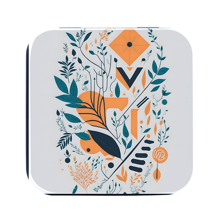 Pattern Flowers Design Nature Square Metal Box (Black)