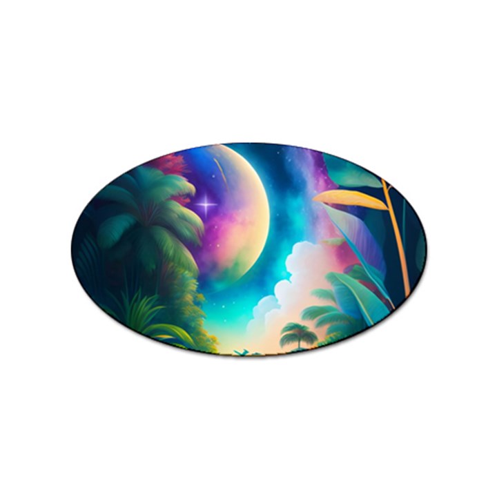 Jungle Moon Light Plants Space Sticker Oval (100 pack)