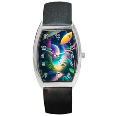 Jungle Moon Light Plants Space Barrel Style Metal Watch by uniart180623