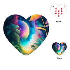 Jungle Moon Light Plants Space Playing Cards Single Design (heart)