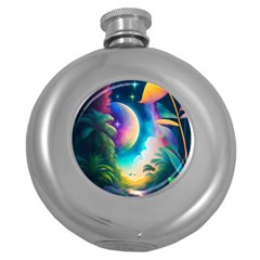 Jungle Moon Light Plants Space Round Hip Flask (5 Oz) by uniart180623