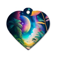 Jungle Moon Light Plants Space Dog Tag Heart (two Sides) by uniart180623