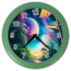 Jungle Moon Light Plants Space Color Wall Clock by uniart180623