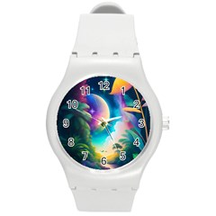 Jungle Moon Light Plants Space Round Plastic Sport Watch (m) by uniart180623